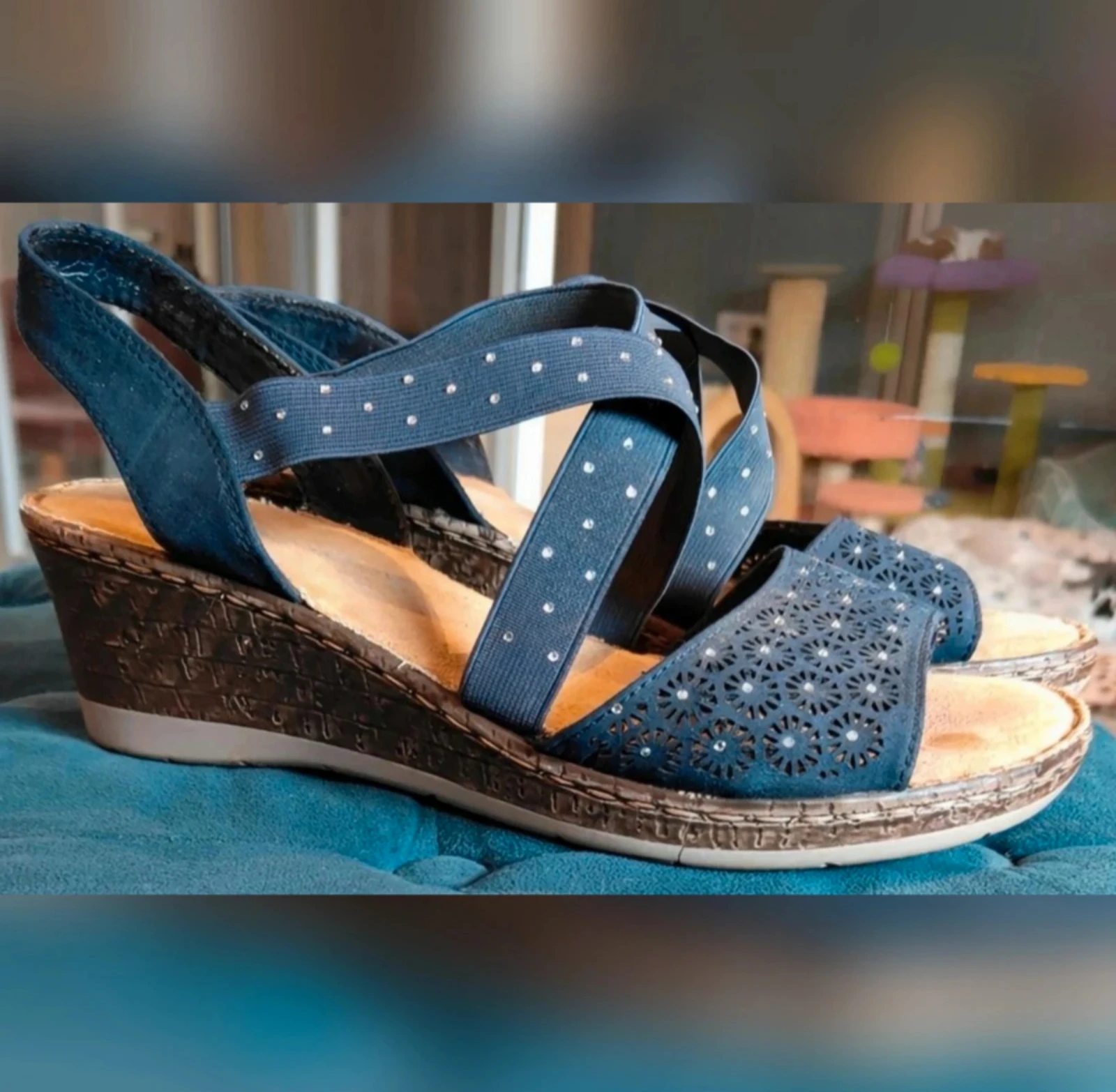 Comfortable dark blue wedge sandals Blue Box size 39 – photo 2